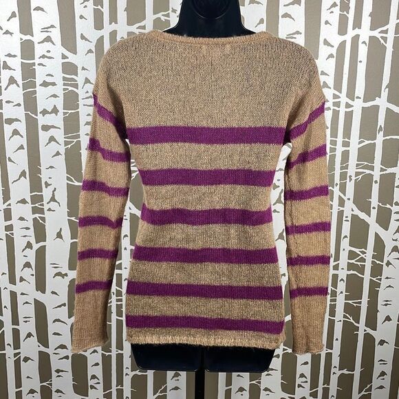 Ann Taylor LOFT Camel Tan & Purple Striped Loose Knit Mohair Blend Sweater sz XS - Picture 3 of 7